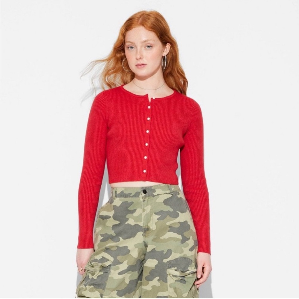 Wild Fable Red Cardigan Sweater pearl button up -XS - Picture 4 of 6